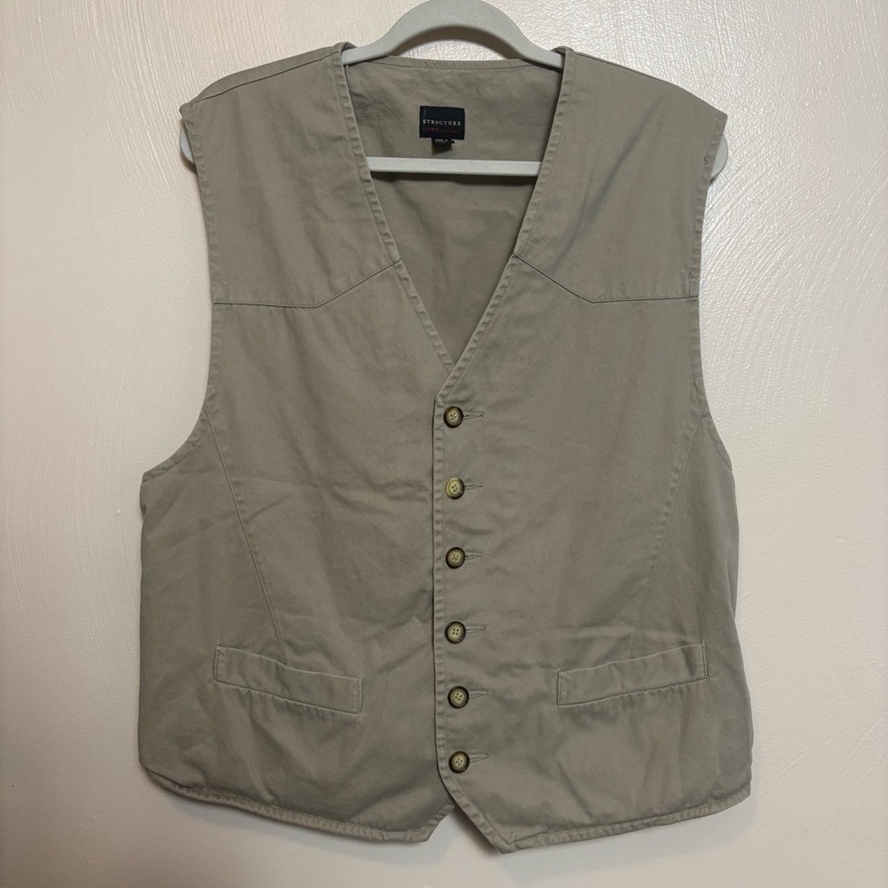Vintage Structure Mens Vest Khaki Utility Chore Western Safari‎ Hong Kong Made L